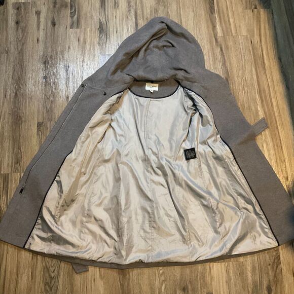 Cole Haan Woman Wool Coat Mid-length Size 6 Gray Belted Asymmetrical Zip Lined‎ - Picture 3 of 13